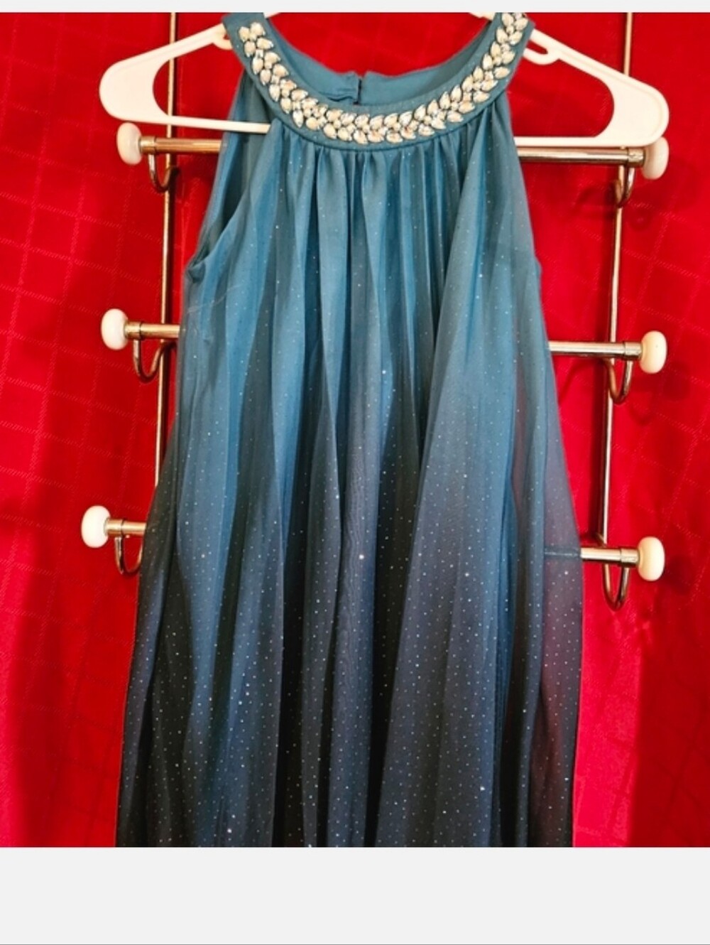 Speechless Girls 7 Blue Ombre Pleated Sleeveless Dress Crystal Beaded Neckline
